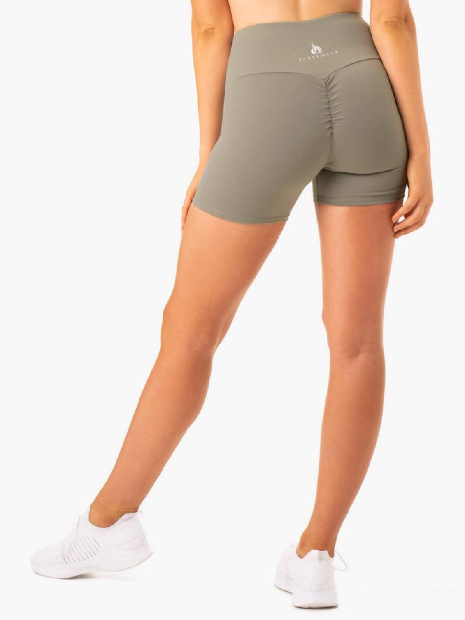 Khaki Women's Ryderwear Staples Mid Length Shorts Scrunch Bum | 136F61223