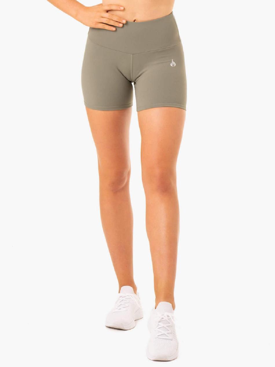 Khaki Women's Ryderwear Staples Mid Length Shorts Scrunch Bum | 136F61223