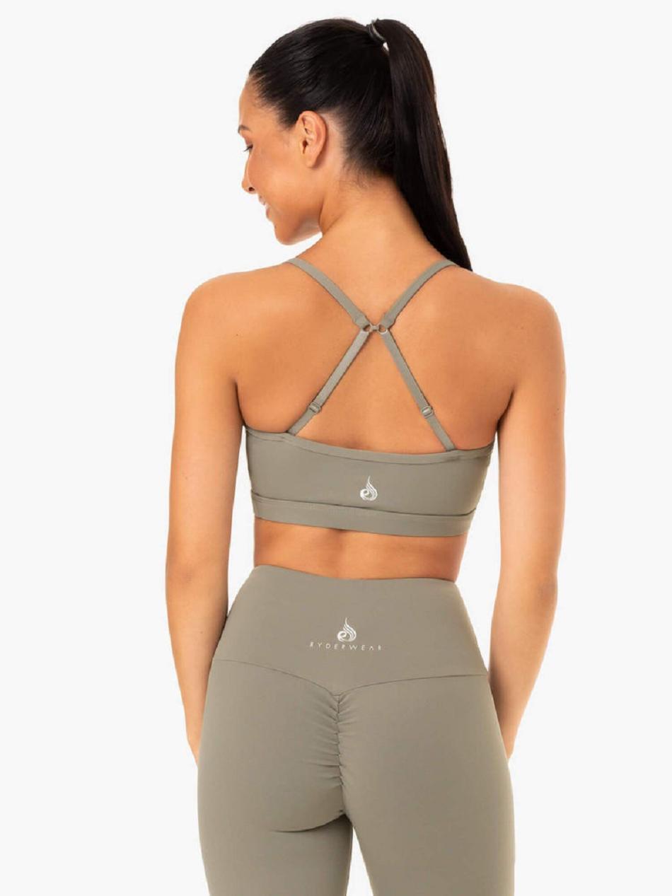 Khaki Women's Ryderwear Staples Sports Bras | 60GA57457