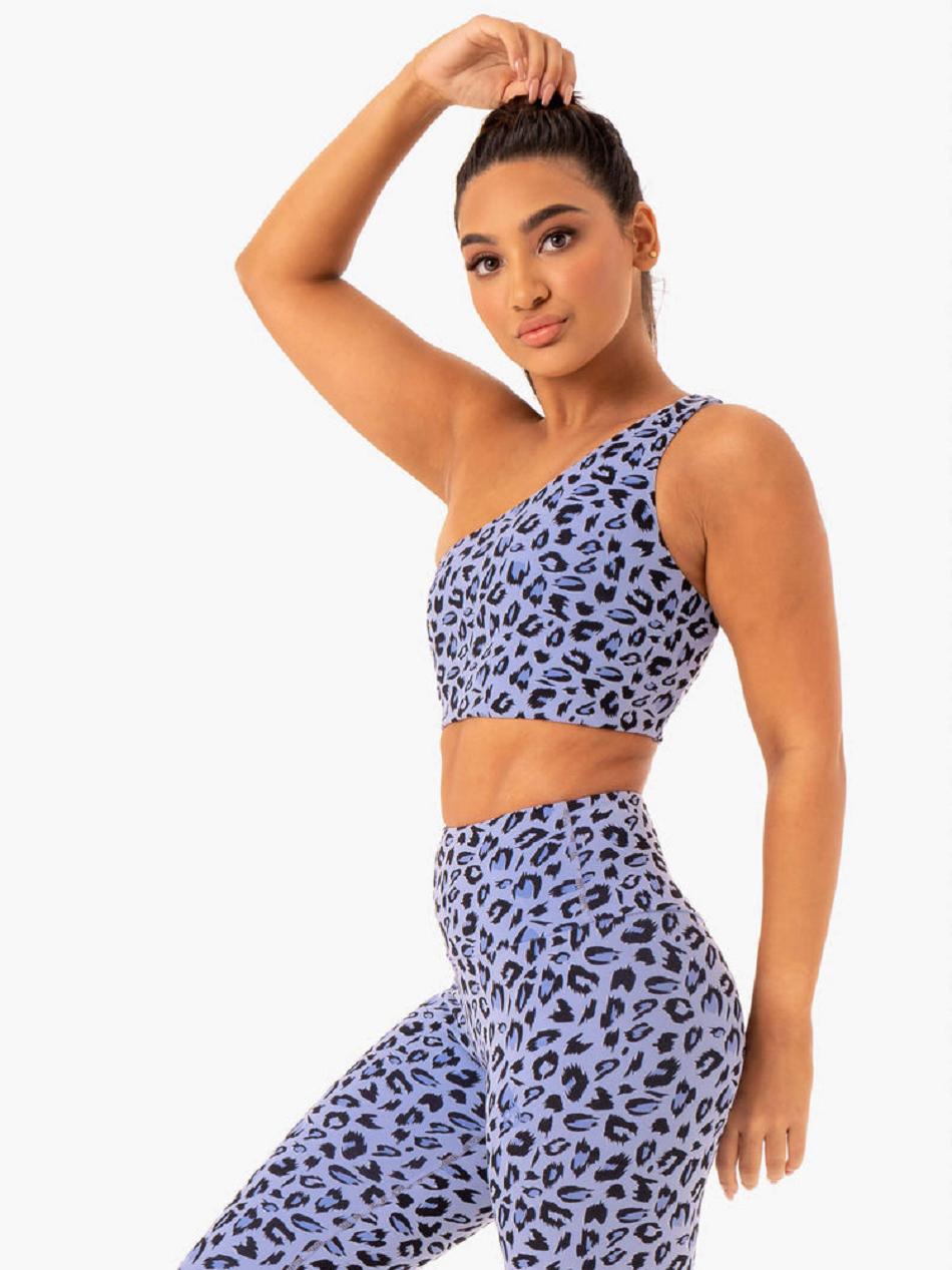 Lavender / Leopard Women's Ryderwear Adapt One Shoulder Sports Bras | NF5333429