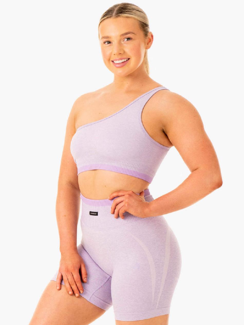 Lavender Women's Ryderwear Excel One Shoulder Sports Bra Seamless | 67U4555310