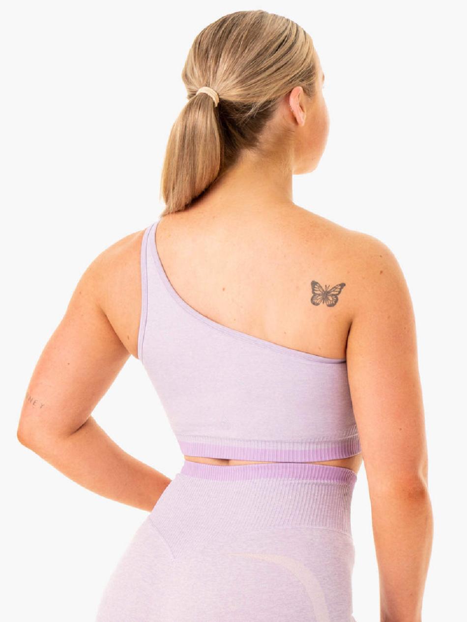 Lavender Women's Ryderwear Excel One Shoulder Sports Bra Seamless | 67U4555310