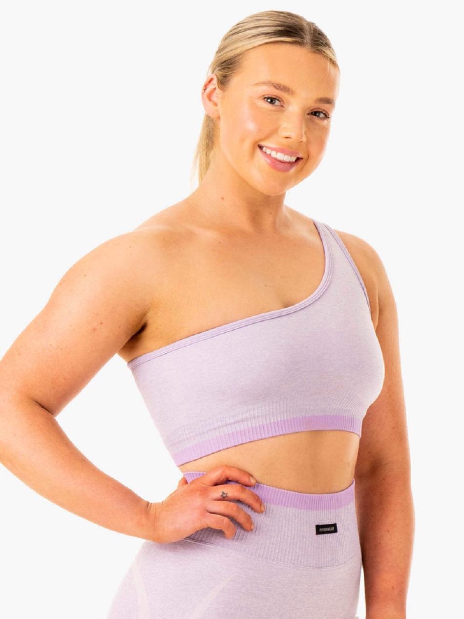 Lavender Women's Ryderwear Excel One Shoulder Sports Bra Seamless | 67U4555310