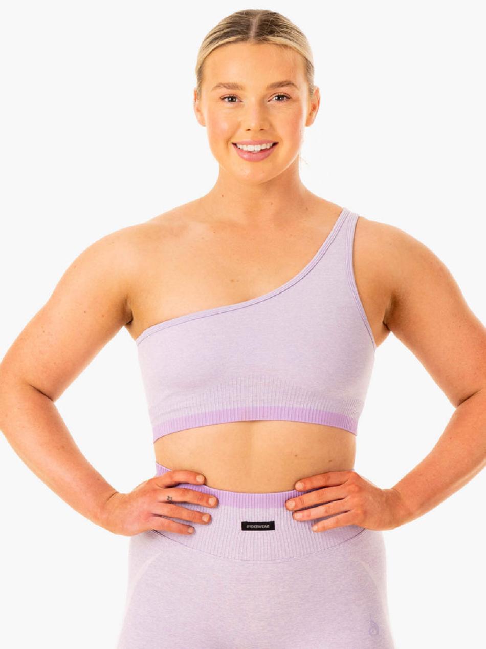 Lavender Women's Ryderwear Excel One Shoulder Sports Bra Seamless | 67U4555310