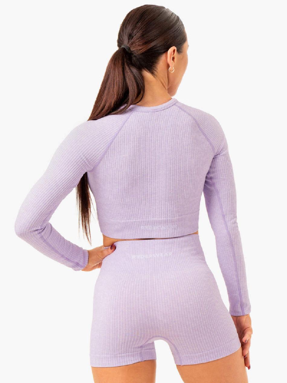 Lavender Women's Ryderwear Rib Long Sleeve Top Seamless | ES4835078