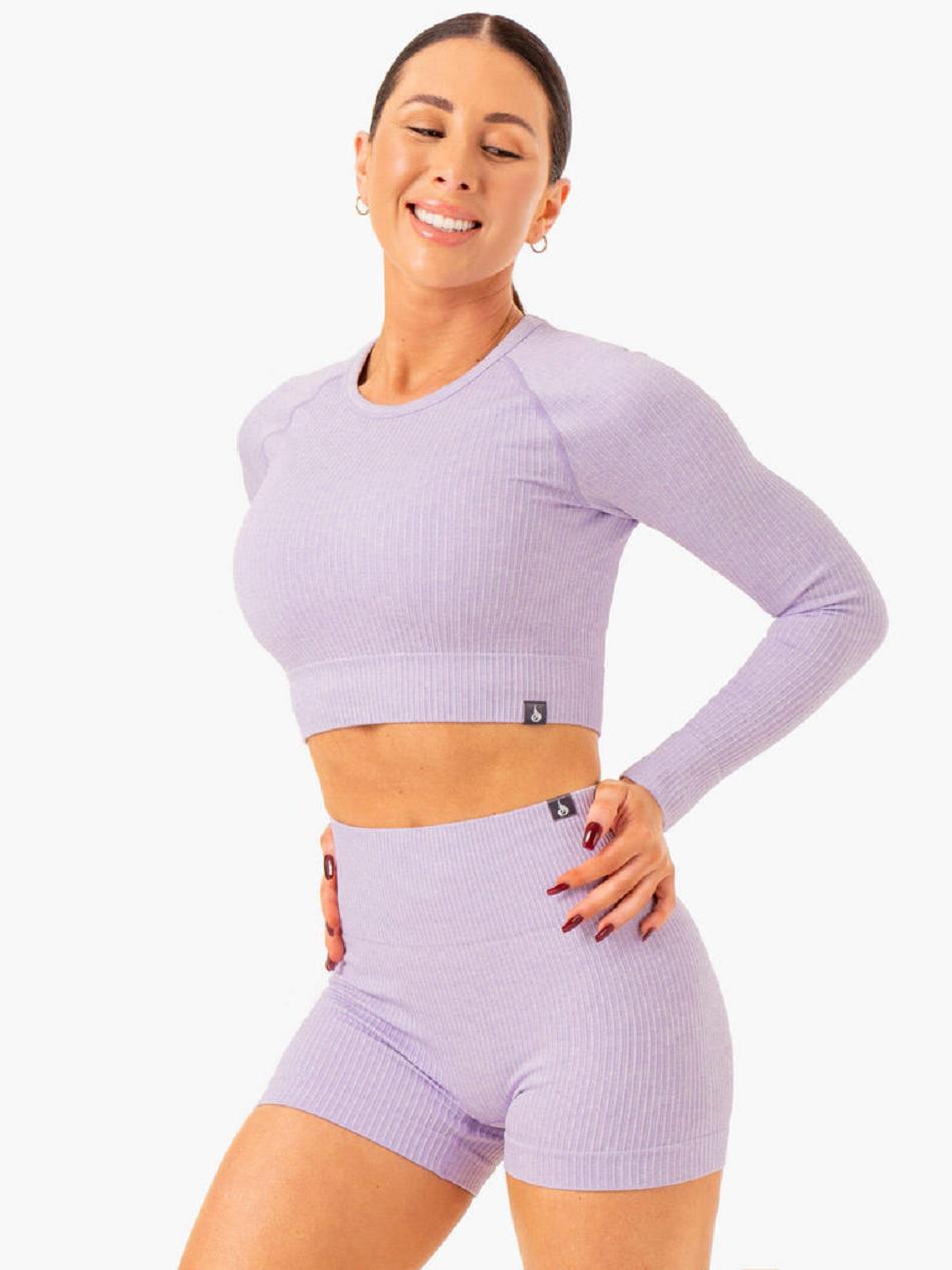 Lavender Women's Ryderwear Rib Long Sleeve Top Seamless | ES4835078