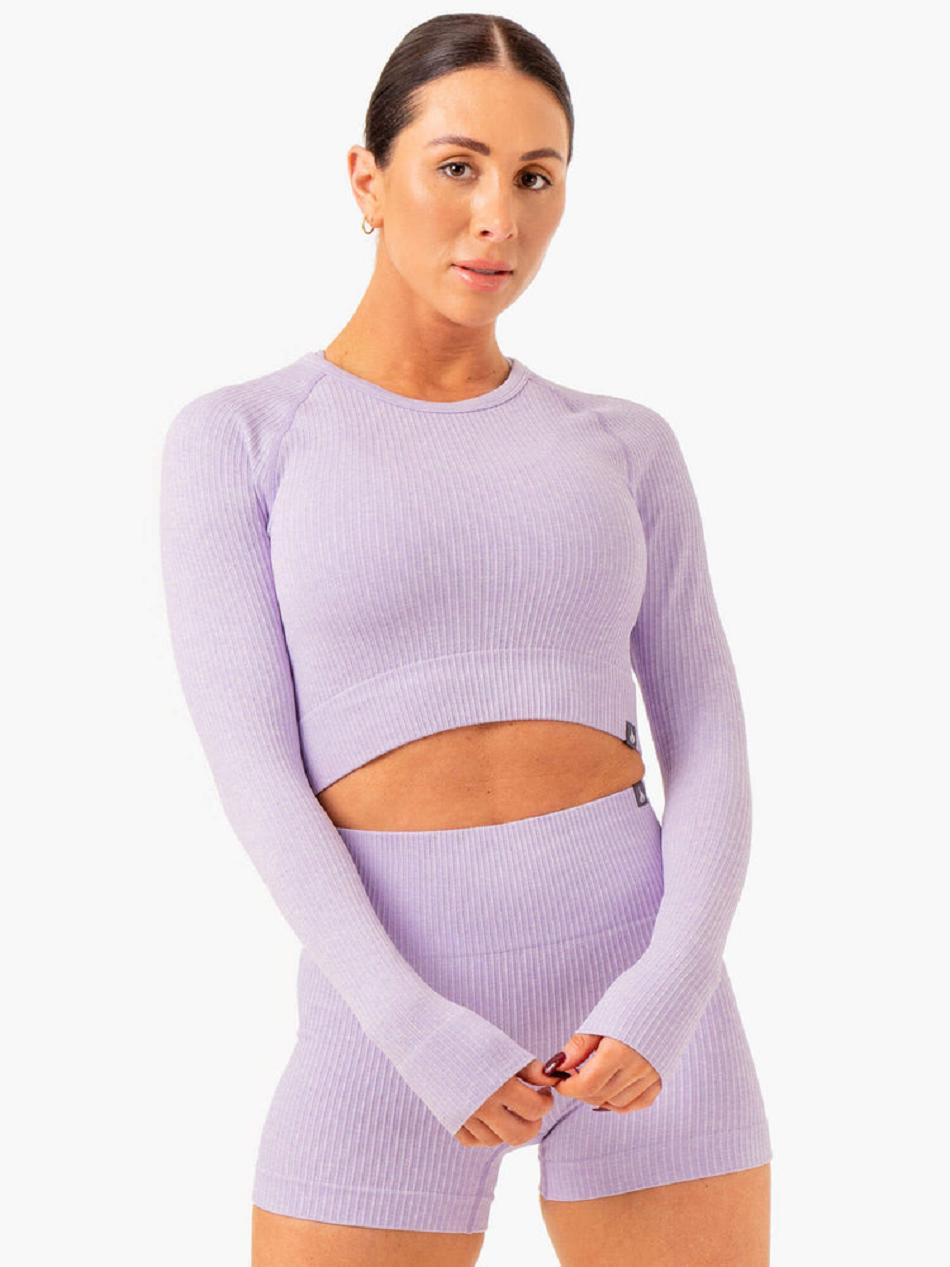 Lavender Women's Ryderwear Rib Long Sleeve Top Seamless | ES4835078