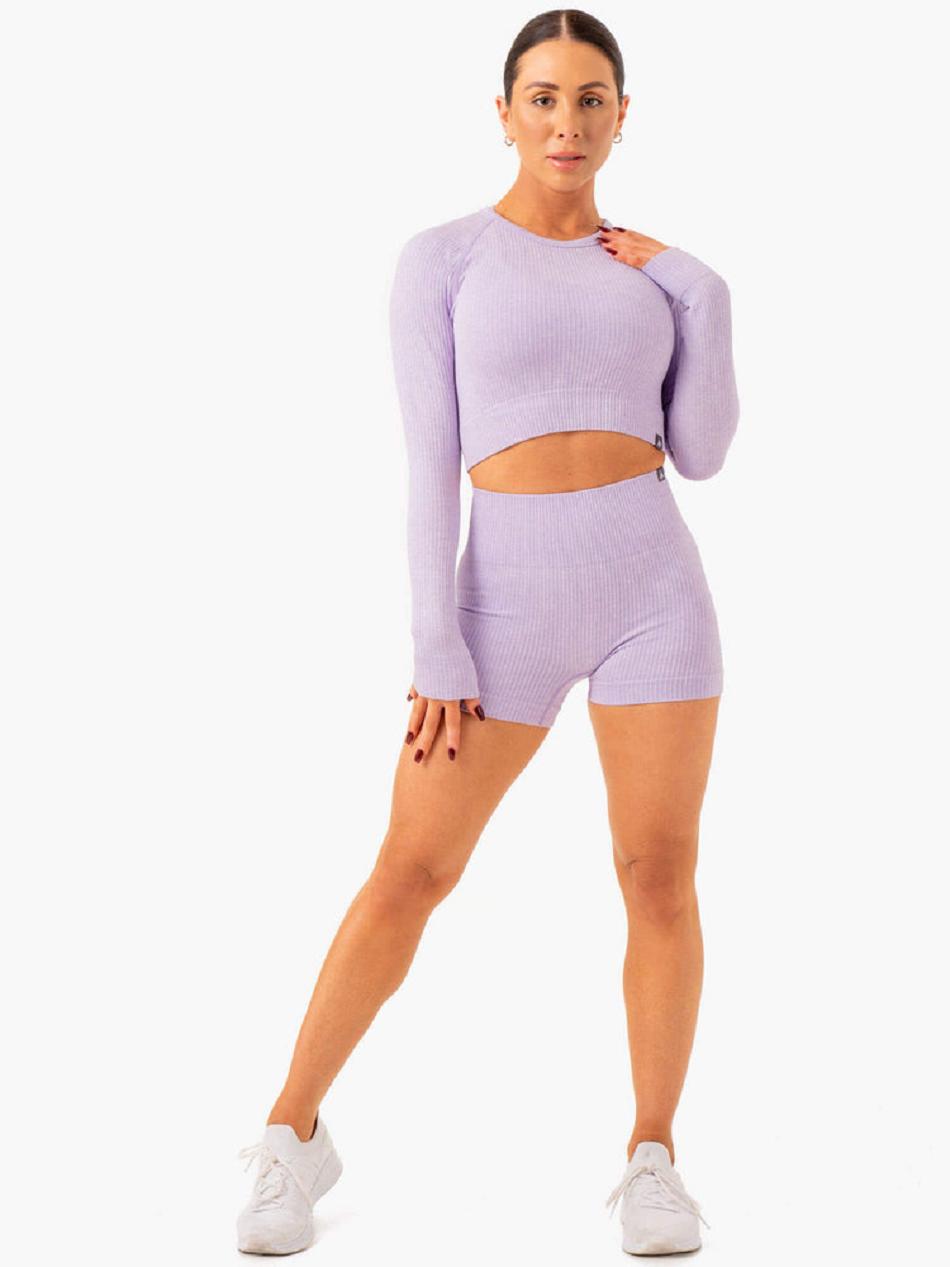 Lavender Women's Ryderwear Rib Long Sleeve Top Seamless | ES4835078