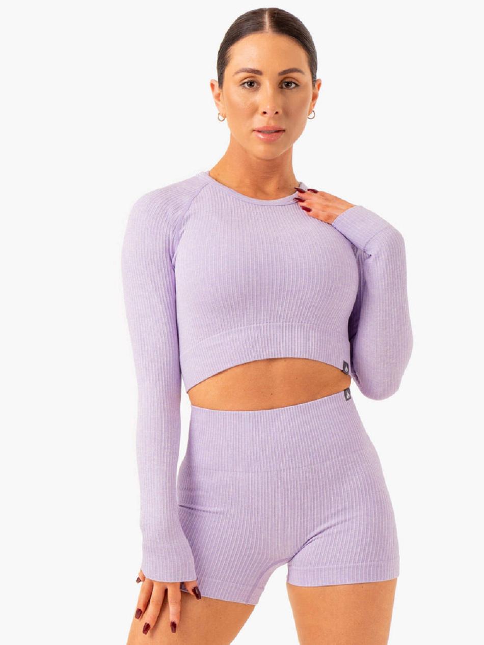 Lavender Women\'s Ryderwear Rib Long Sleeve Top Seamless | ES4835078