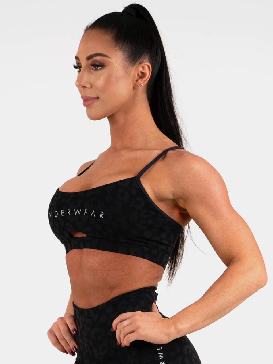 Leopard / Black Women's Ryderwear Animal Sports Bras | 96S87865