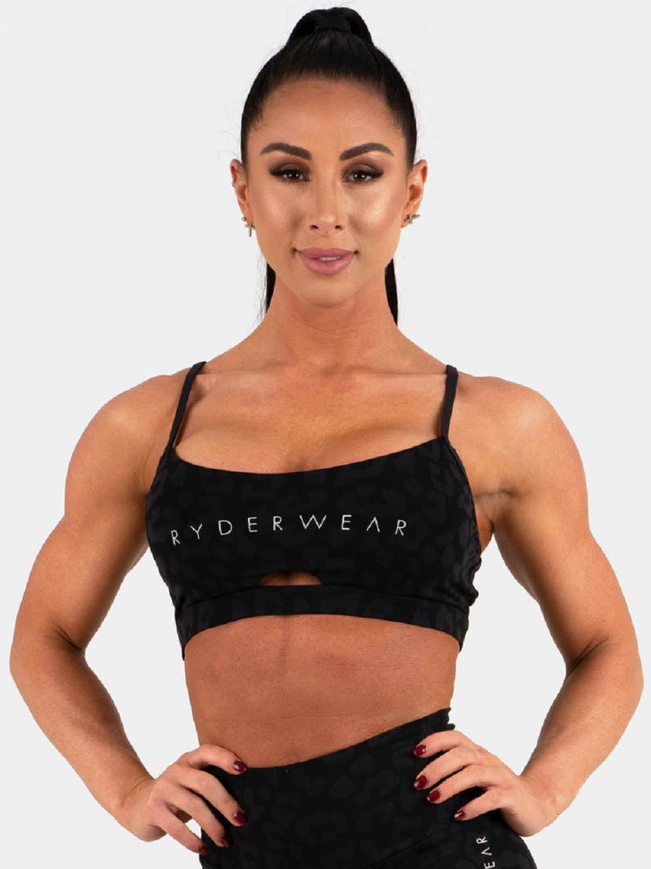 Leopard / Black Women's Ryderwear Animal Sports Bras | 96S87865