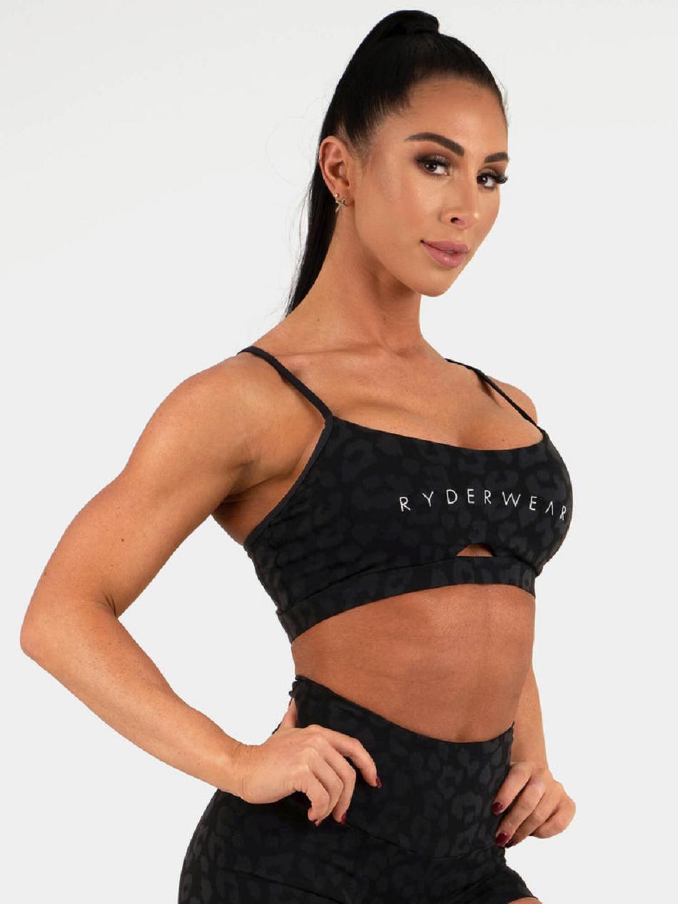 Leopard / Black Women\'s Ryderwear Animal Sports Bras | 96S87865