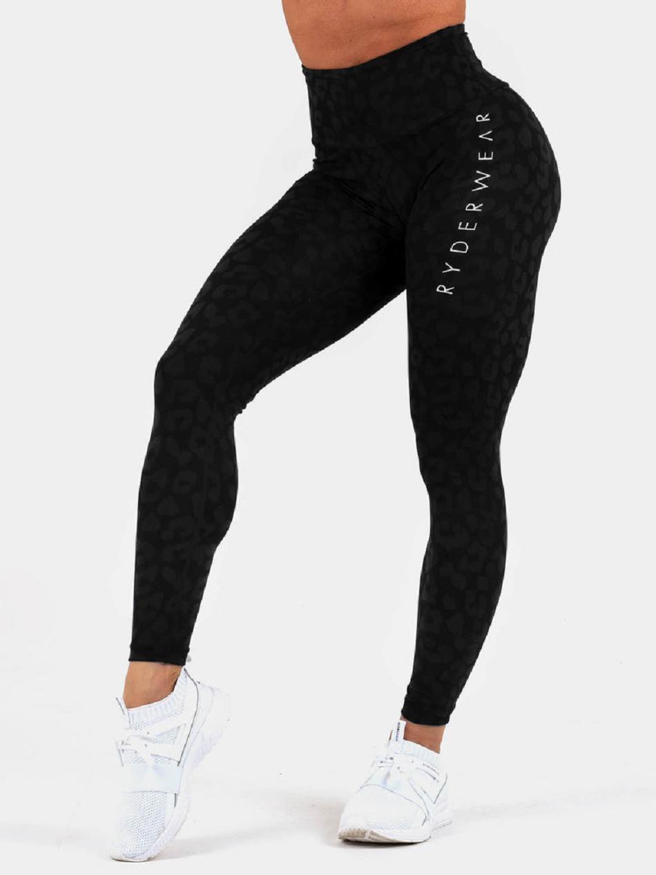 Leopard / Black Women's Ryderwear Instinct Scrunch Bum Leggings | 39EW80302