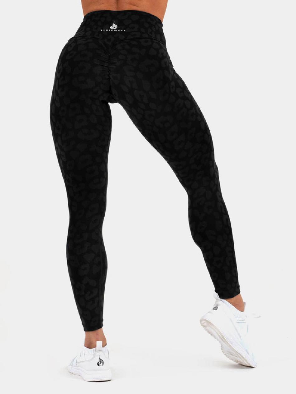 Leopard / Black Women's Ryderwear Instinct Scrunch Bum Leggings | 39EW80302