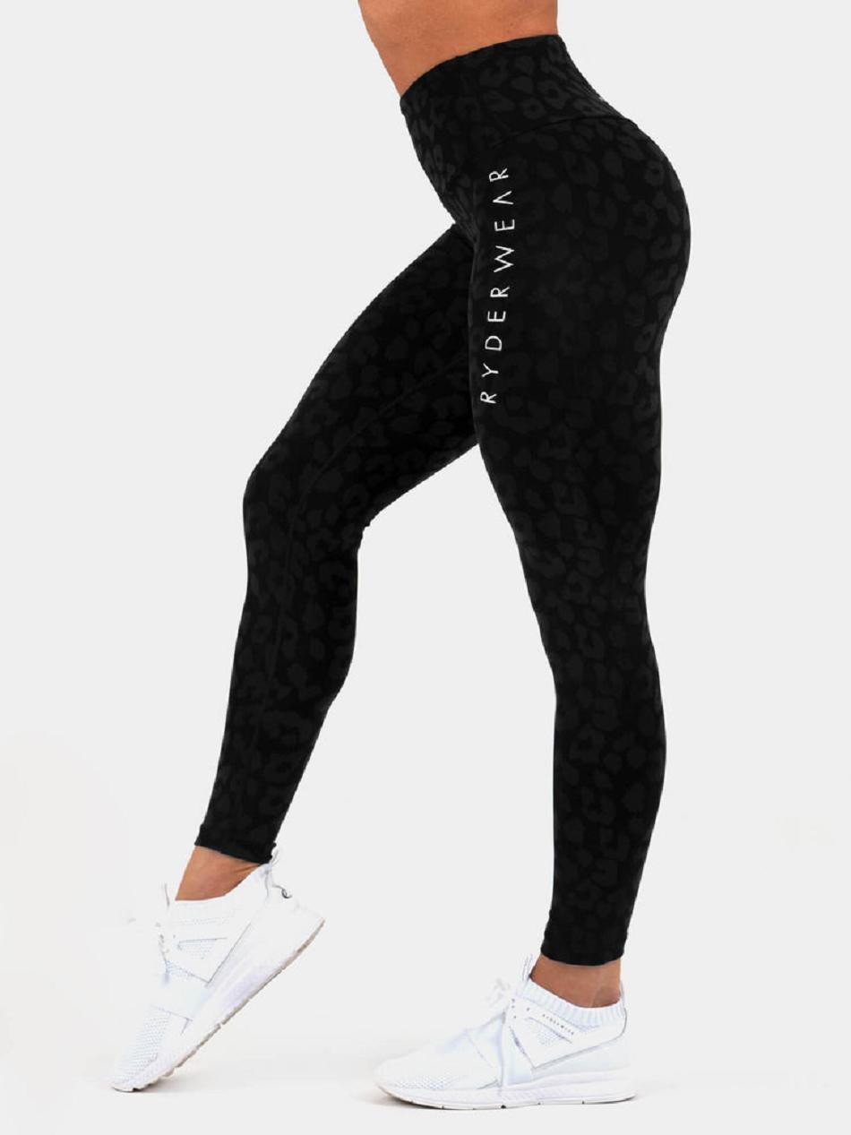 Leopard / Black Women's Ryderwear Instinct Scrunch Bum Leggings | 39EW80302