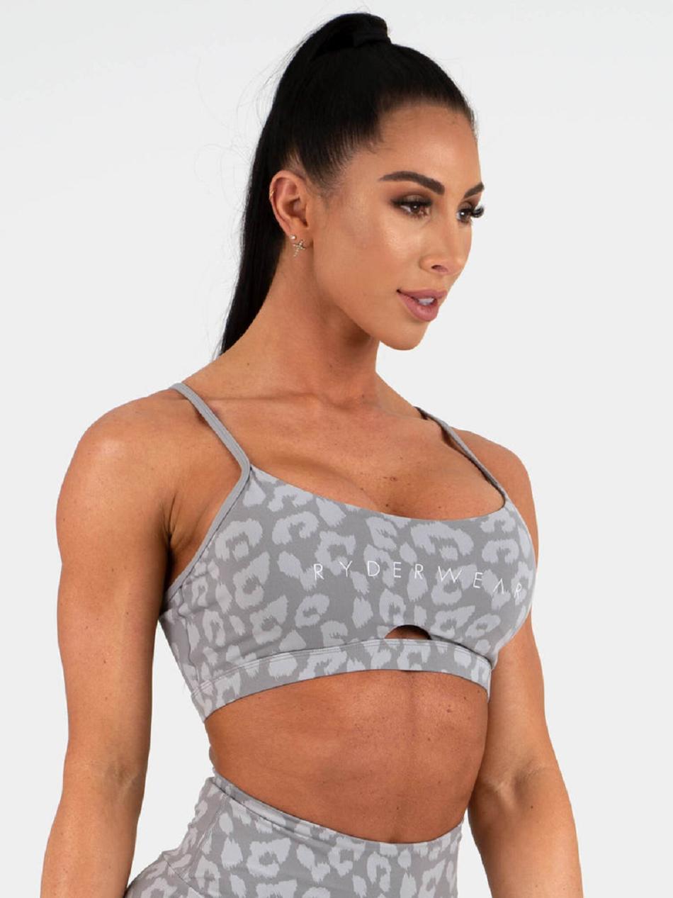 Leopard / Grey Women's Ryderwear Animal Sports Bras | XG5955850