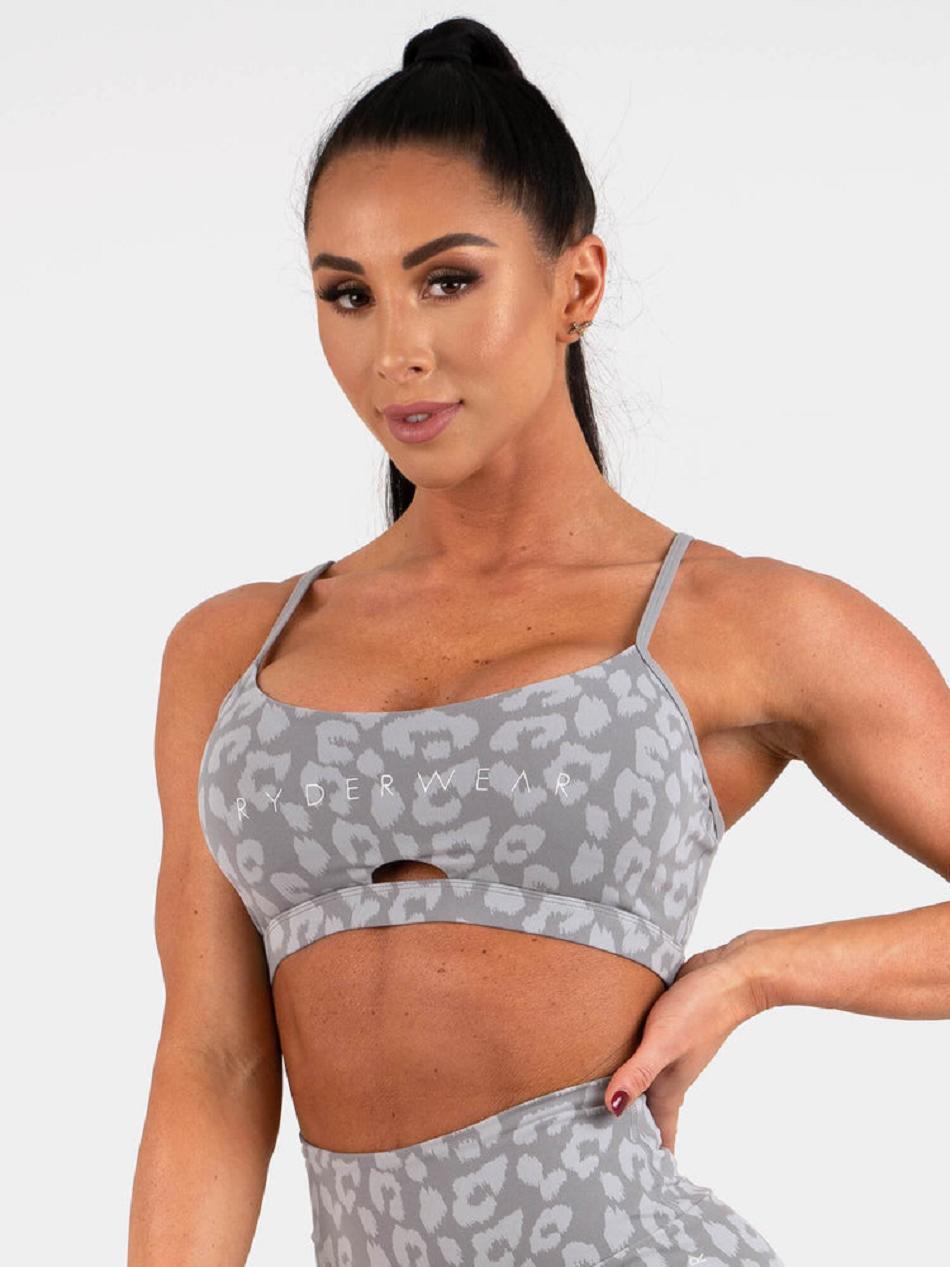 Leopard / Grey Women's Ryderwear Animal Sports Bras | XG5955850