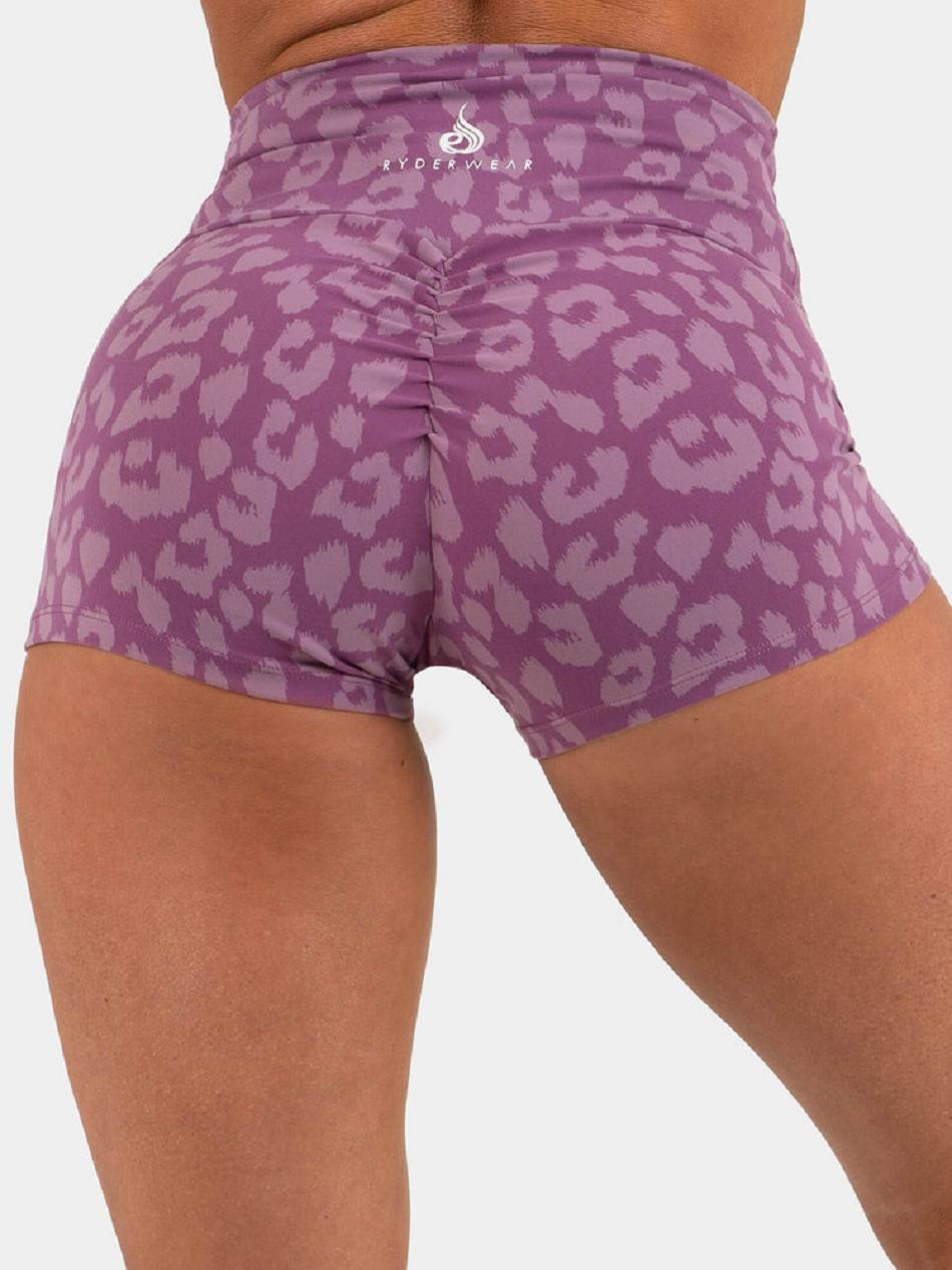 Leopard / Purple Women's Ryderwear Animal Shorts Scrunch Bum | 6Y4458917