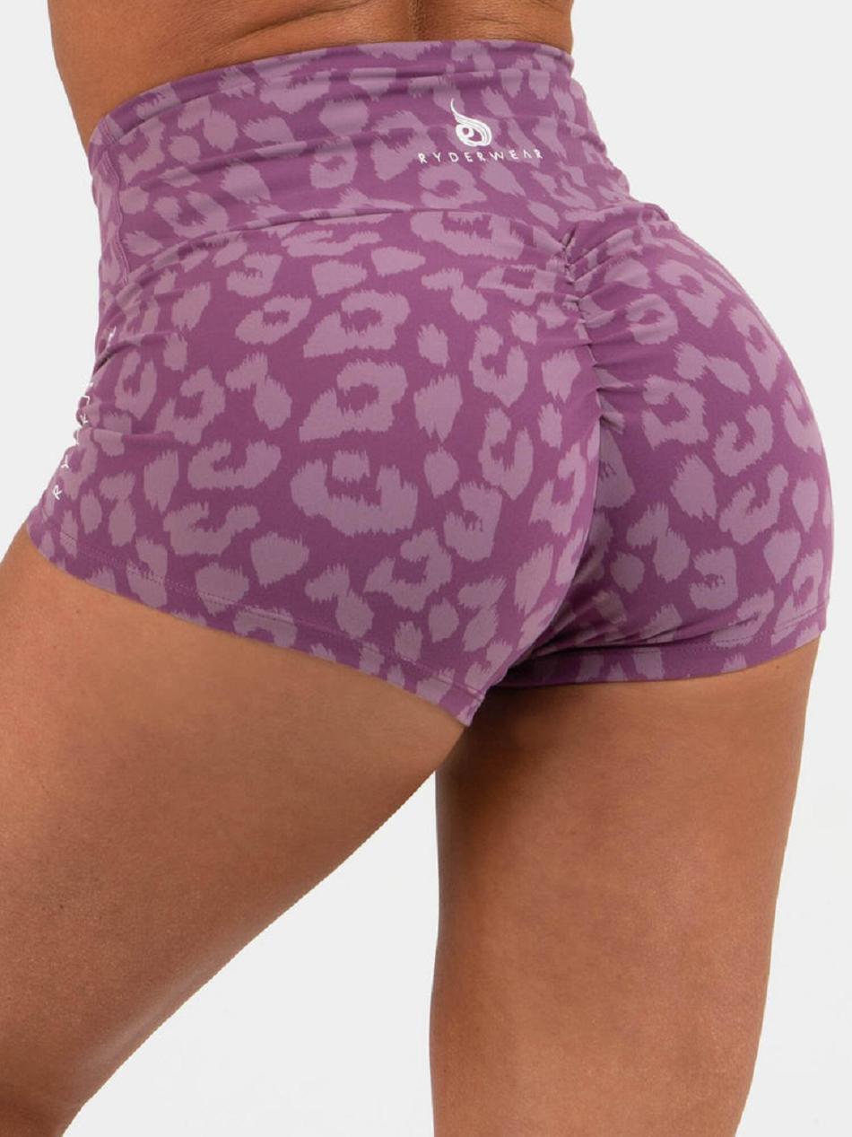 Leopard / Purple Women\'s Ryderwear Animal Shorts Scrunch Bum | 6Y4458917