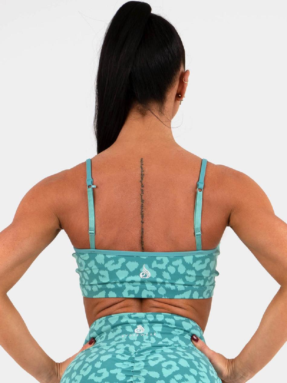 Leopard / Turquoise Women's Ryderwear Animal Sports Bras | 58ES51999