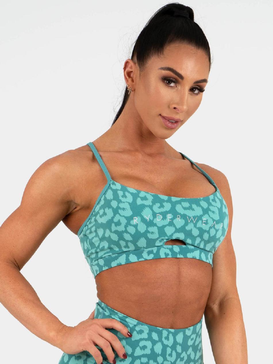 Leopard / Turquoise Women's Ryderwear Animal Sports Bras | 58ES51999