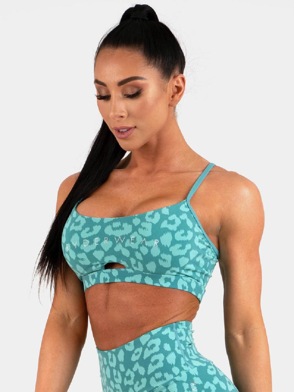 Leopard / Turquoise Women's Ryderwear Animal Sports Bras | 58ES51999