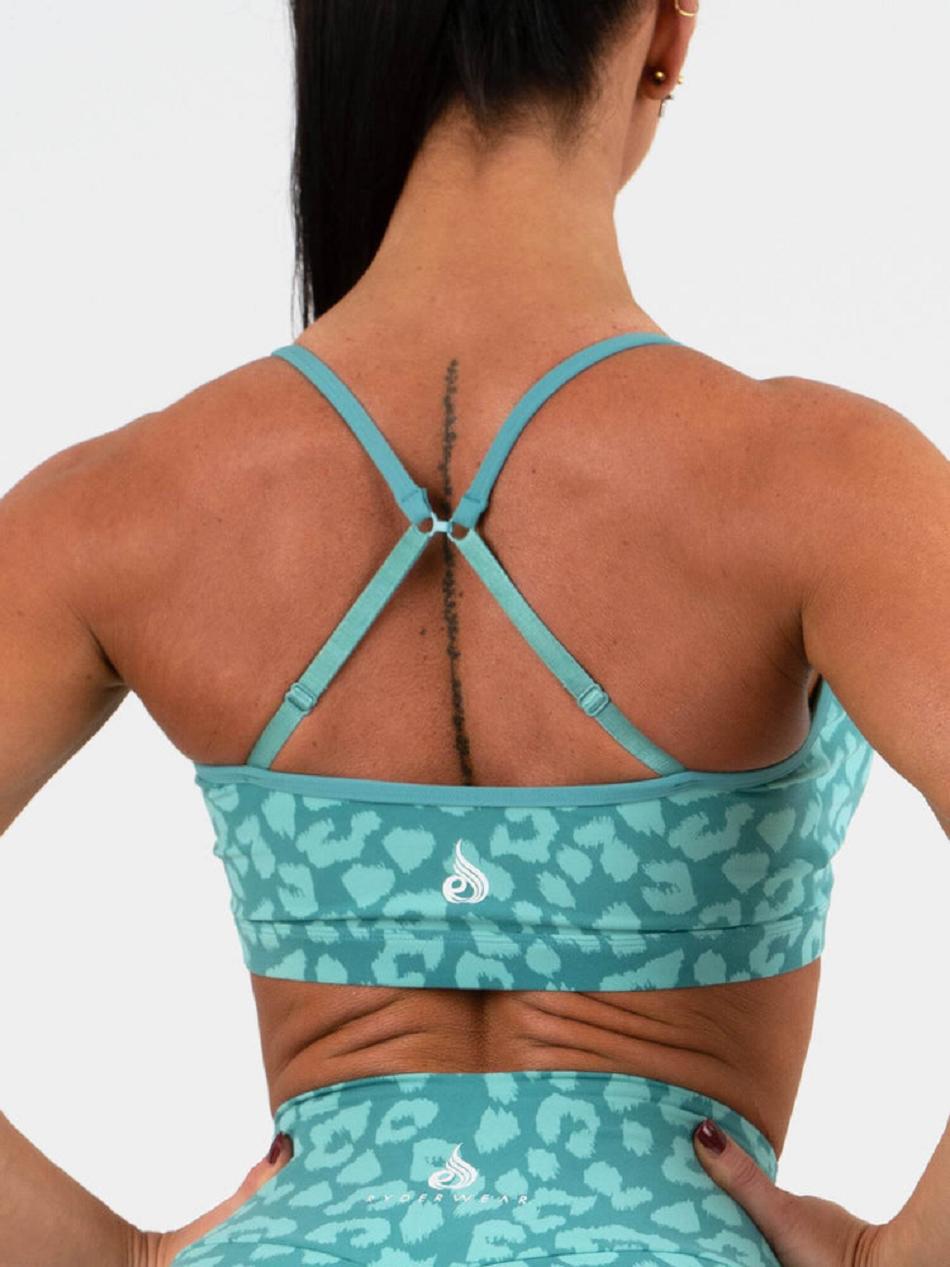 Leopard / Turquoise Women's Ryderwear Animal Sports Bras | 58ES51999