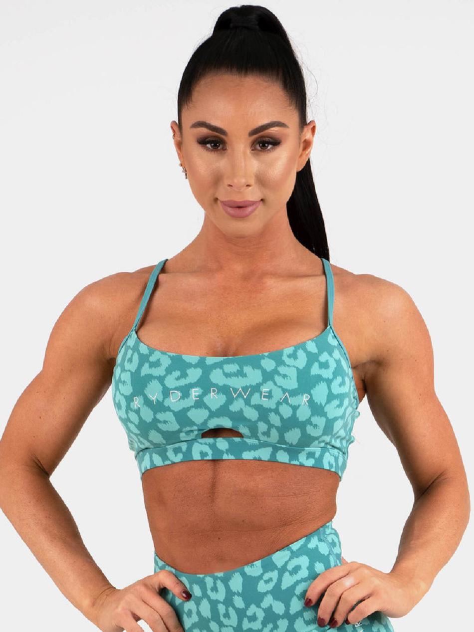 Leopard / Turquoise Women\'s Ryderwear Animal Sports Bras | 58ES51999