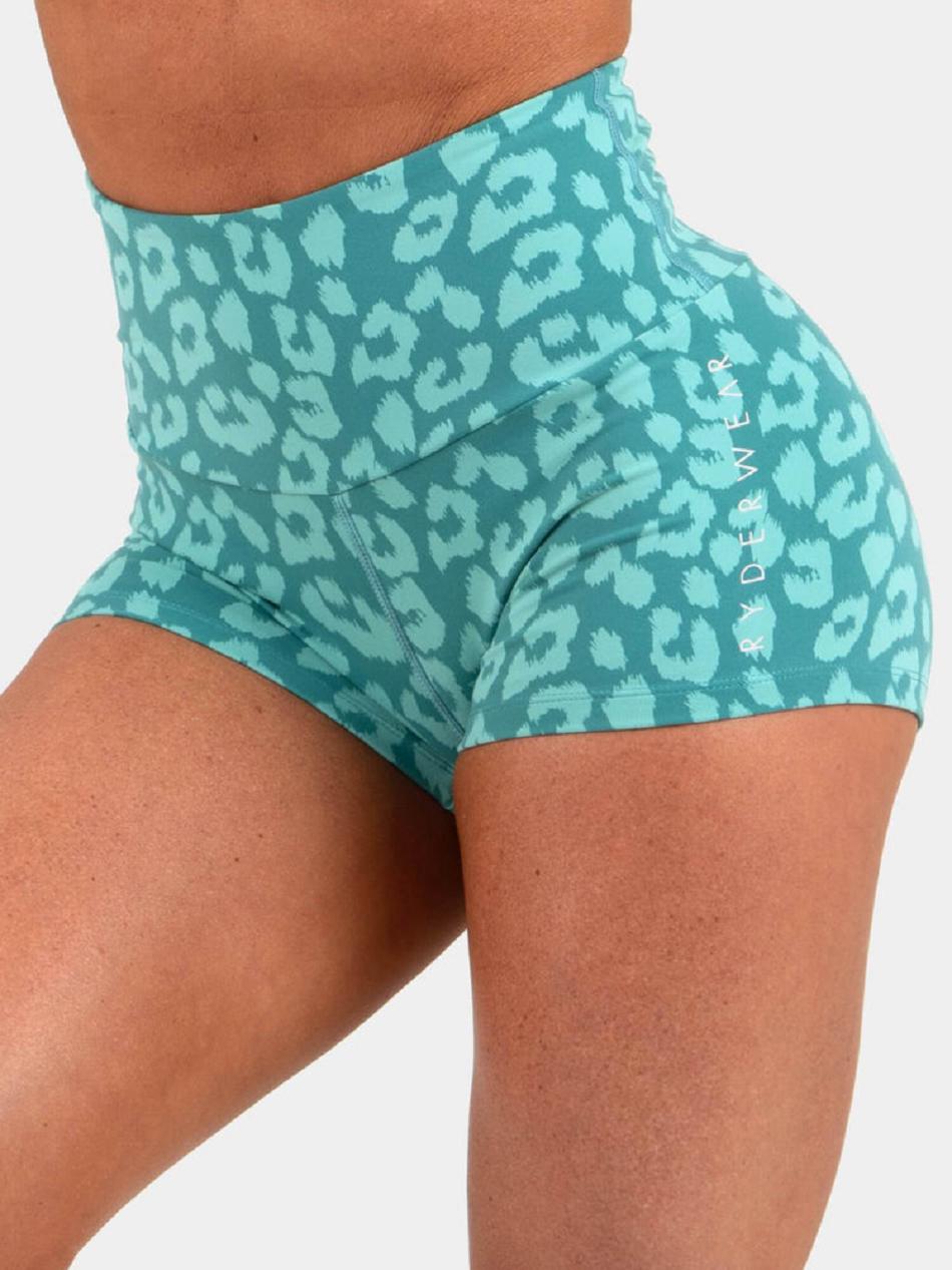 Leopard / Turquoise Women's Ryderwear Animal Shorts Scrunch Bum | 67U4077085