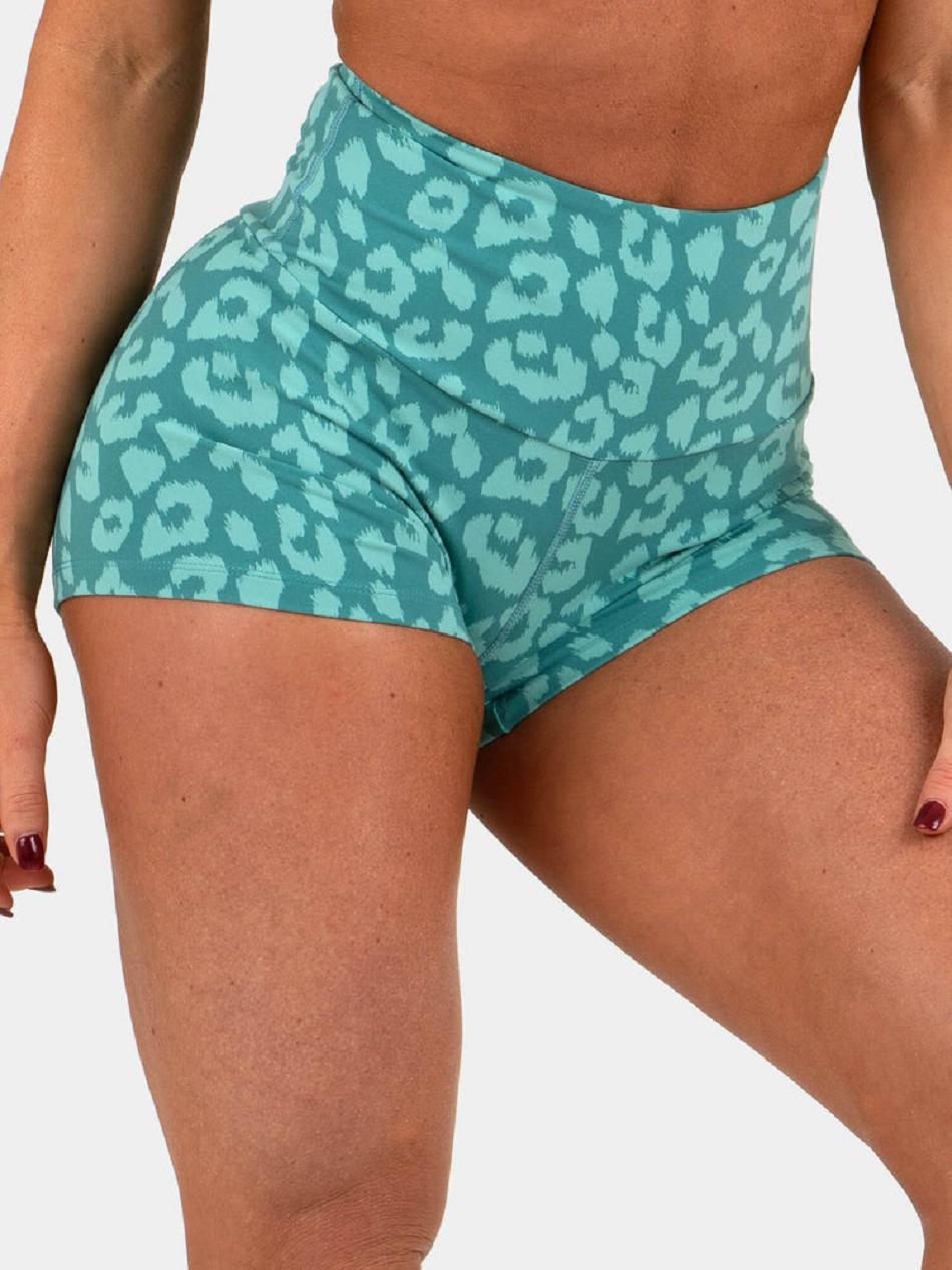 Leopard / Turquoise Women's Ryderwear Animal Shorts Scrunch Bum | 67U4077085