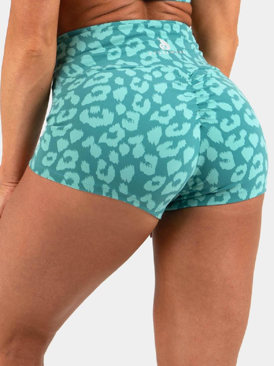 Leopard / Turquoise Women\'s Ryderwear Animal Shorts Scrunch Bum | 67U4077085