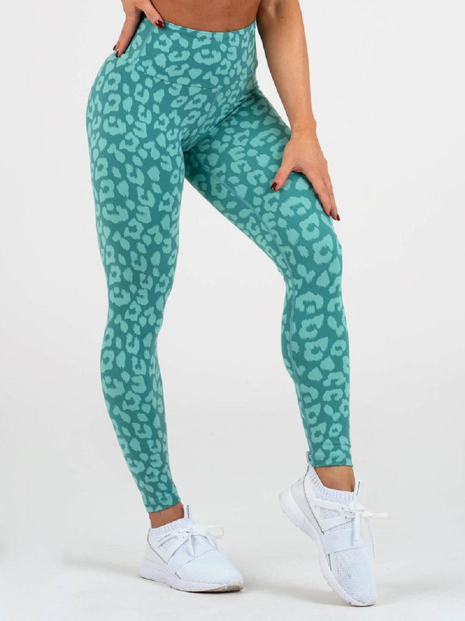 Leopard / Turquoise Women's Ryderwear Instinct Scrunch Bum Leggings | 39NG69582