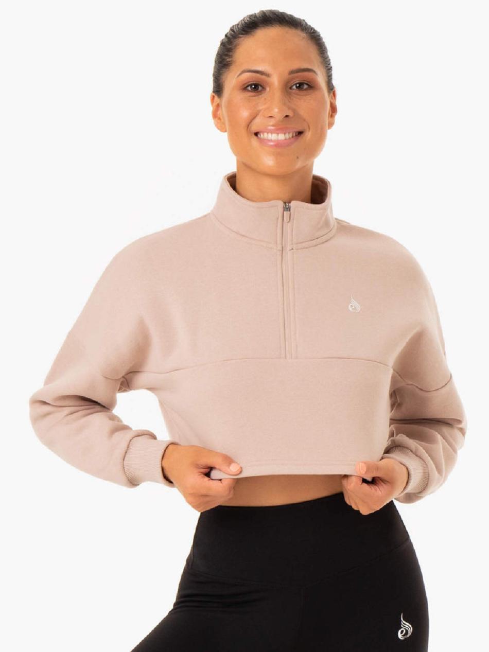 Light Brown Women's Ryderwear Base Half Zip Jumper Top | 6Y6271608