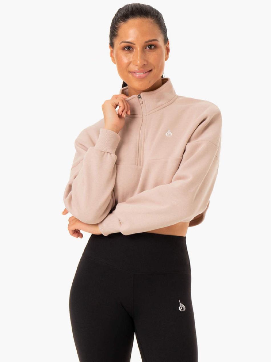 Light Brown Women's Ryderwear Base Half Zip Jumper Top | 6Y6271608