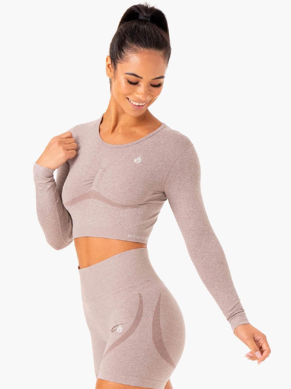 Light Brown Women's Ryderwear Sculpt Long Sleeve Top Seamless | 108J60082