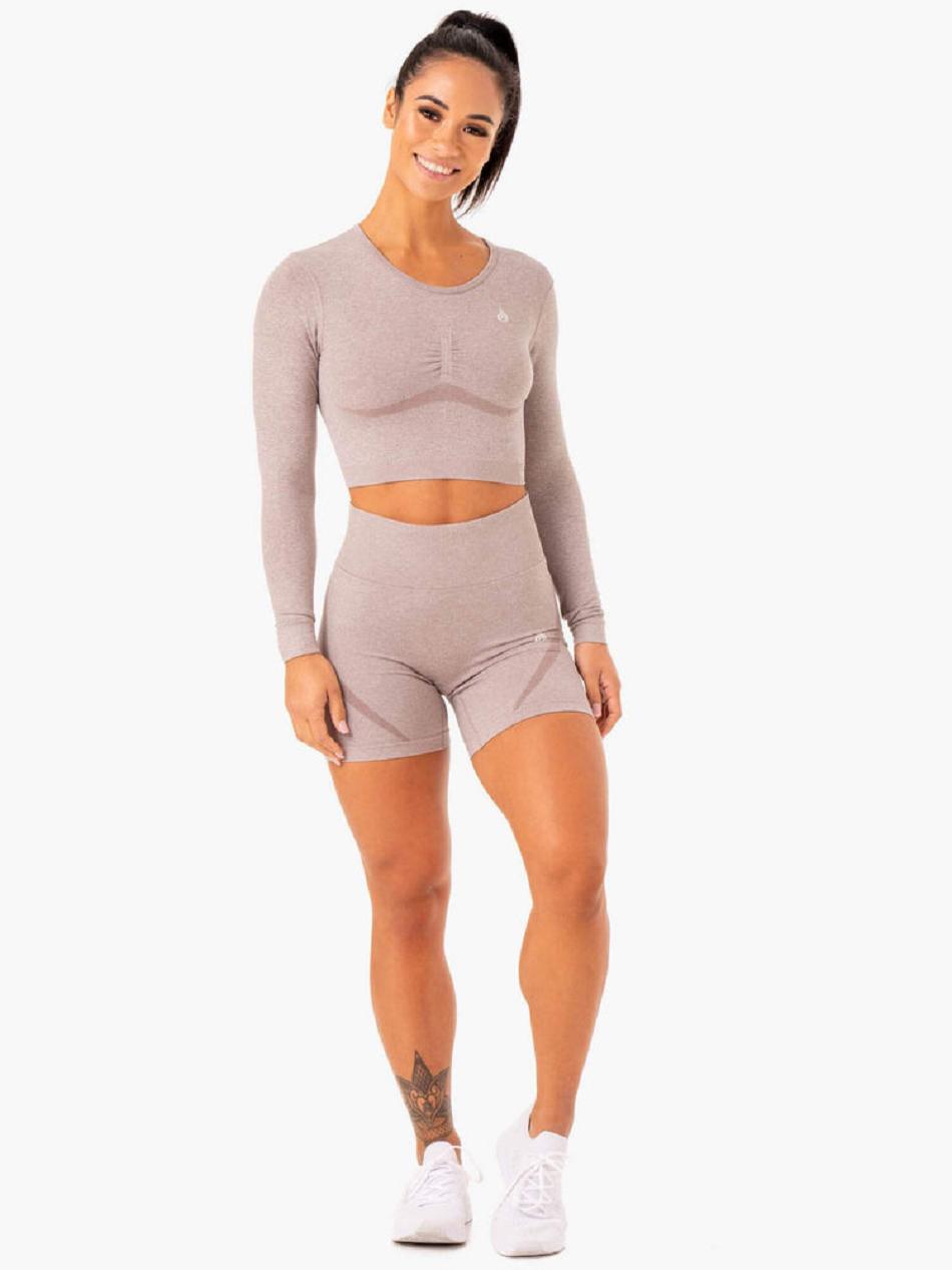 Light Brown Women's Ryderwear Sculpt Long Sleeve Top Seamless | 108J60082