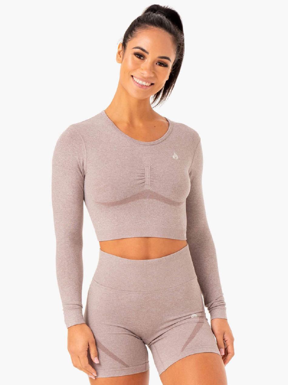 Light Brown Women\'s Ryderwear Sculpt Long Sleeve Top Seamless | 108J60082