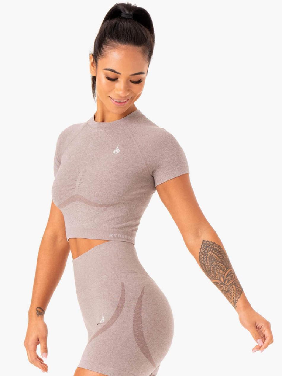 Light Brown Women's Ryderwear Sculpt Seamless T-shirt | 108S63856