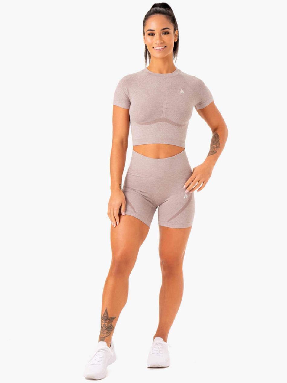 Light Brown Women's Ryderwear Sculpt Seamless T-shirt | 108S63856