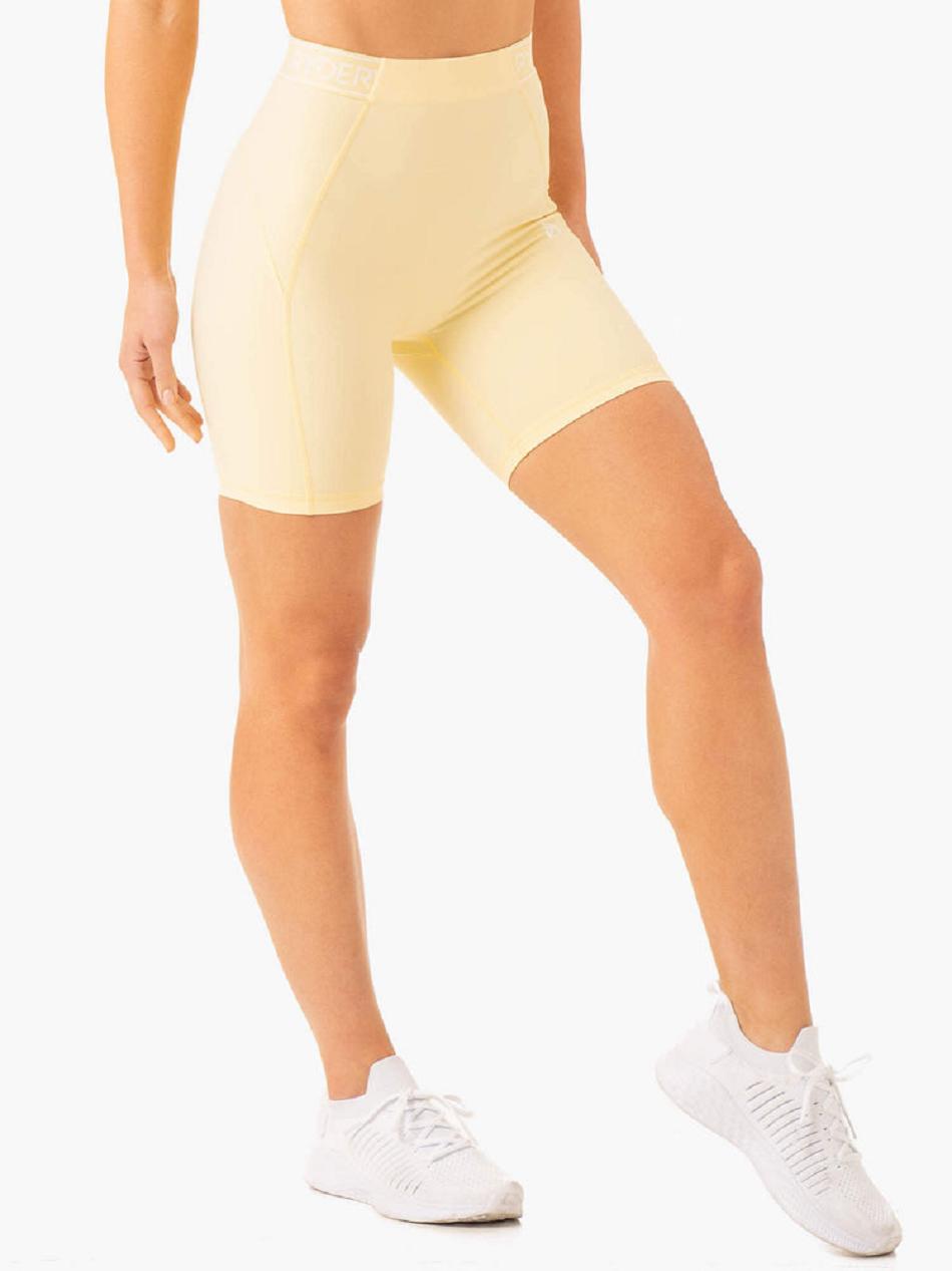 Light Yellow Women's Ryderwear Level Up High Waisted Scrunch Shorts | TNTY79361