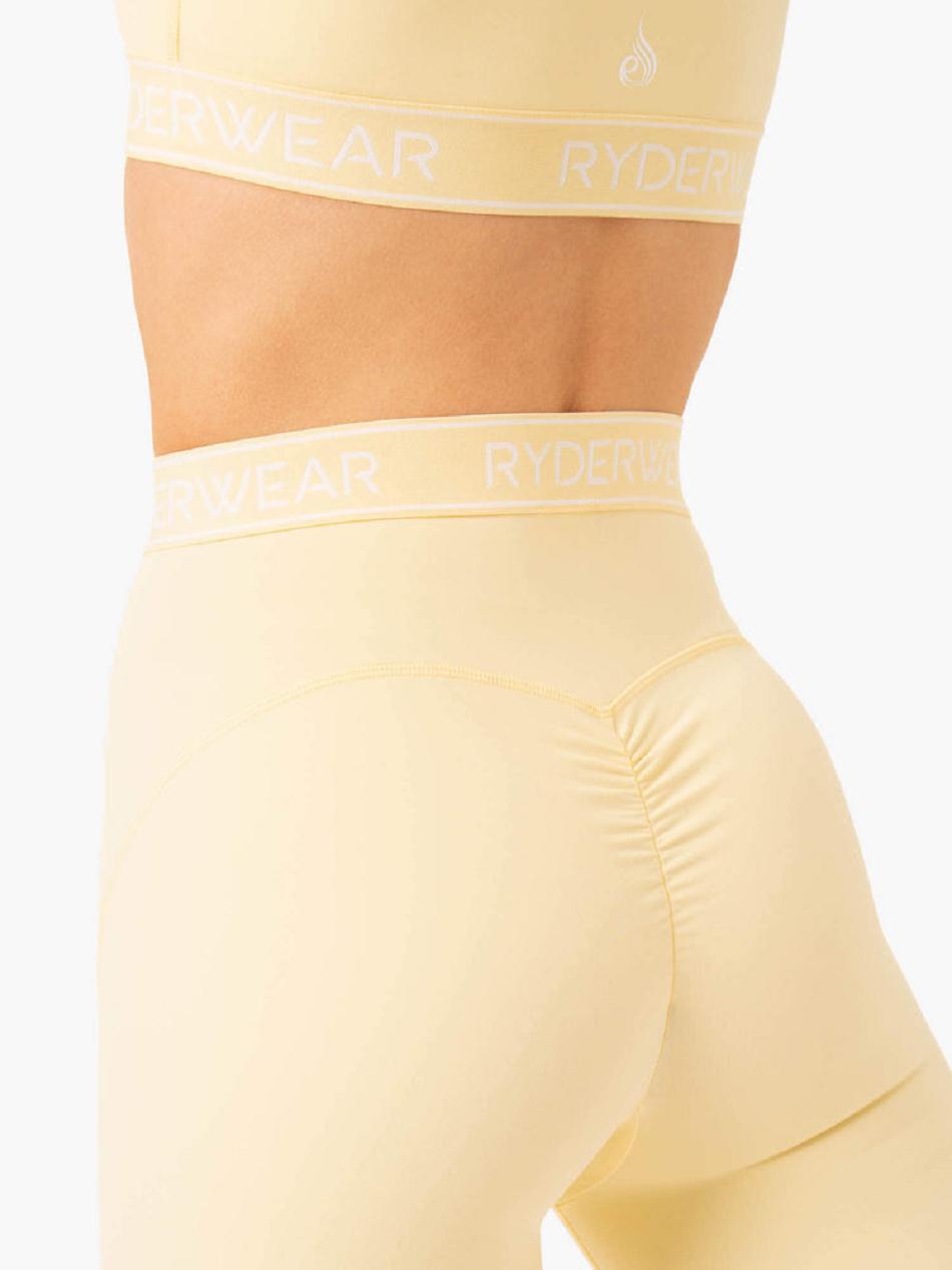 Light Yellow Women's Ryderwear Level Up High Waisted Scrunch Shorts | TNTY79361