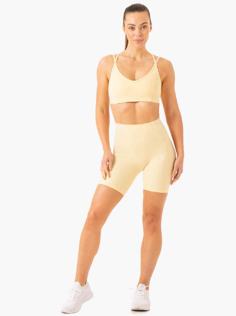 Light Yellow Women's Ryderwear Level Up High Waisted Scrunch Shorts | TNTY79361