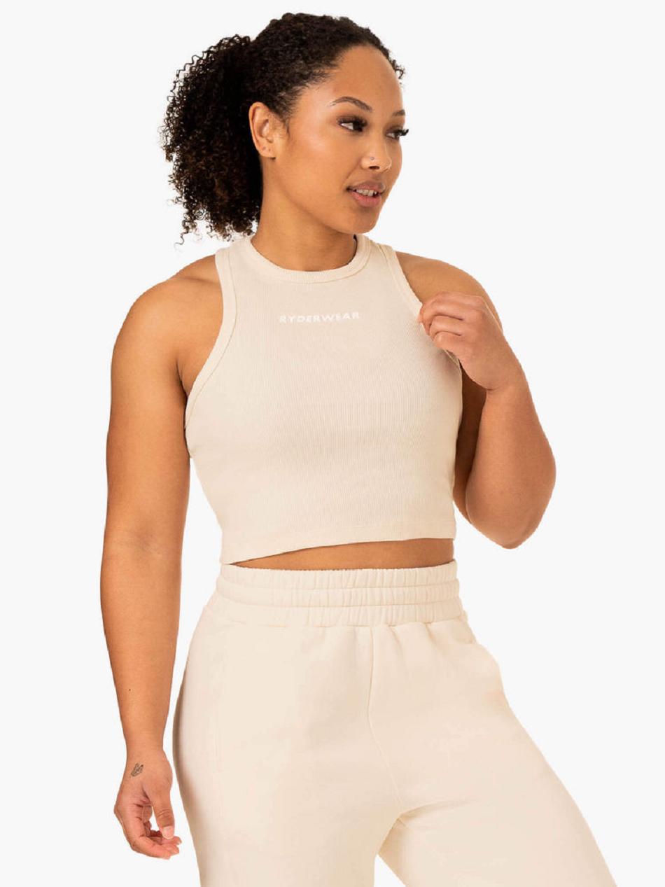 Light Yellow Women's Ryderwear Sideline Rib Crop Tank Active Lounge | 151DF48725