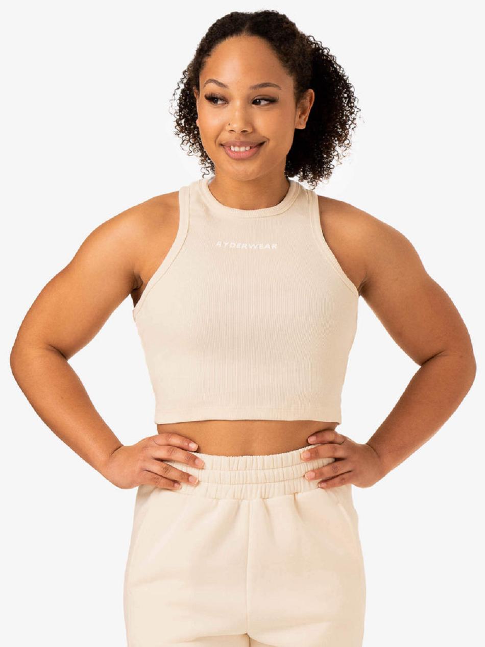 Light Yellow Women\'s Ryderwear Sideline Rib Crop Tank Top | 65EW60017