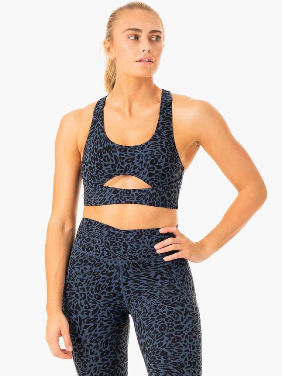 Navy / Leopard Women's Ryderwear Rotation Sports Bras | 56YH39918