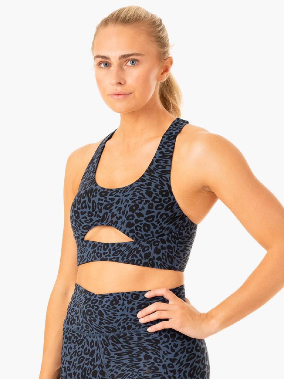 Navy / Leopard Women's Ryderwear Rotation Sports Bras | 56YH39918