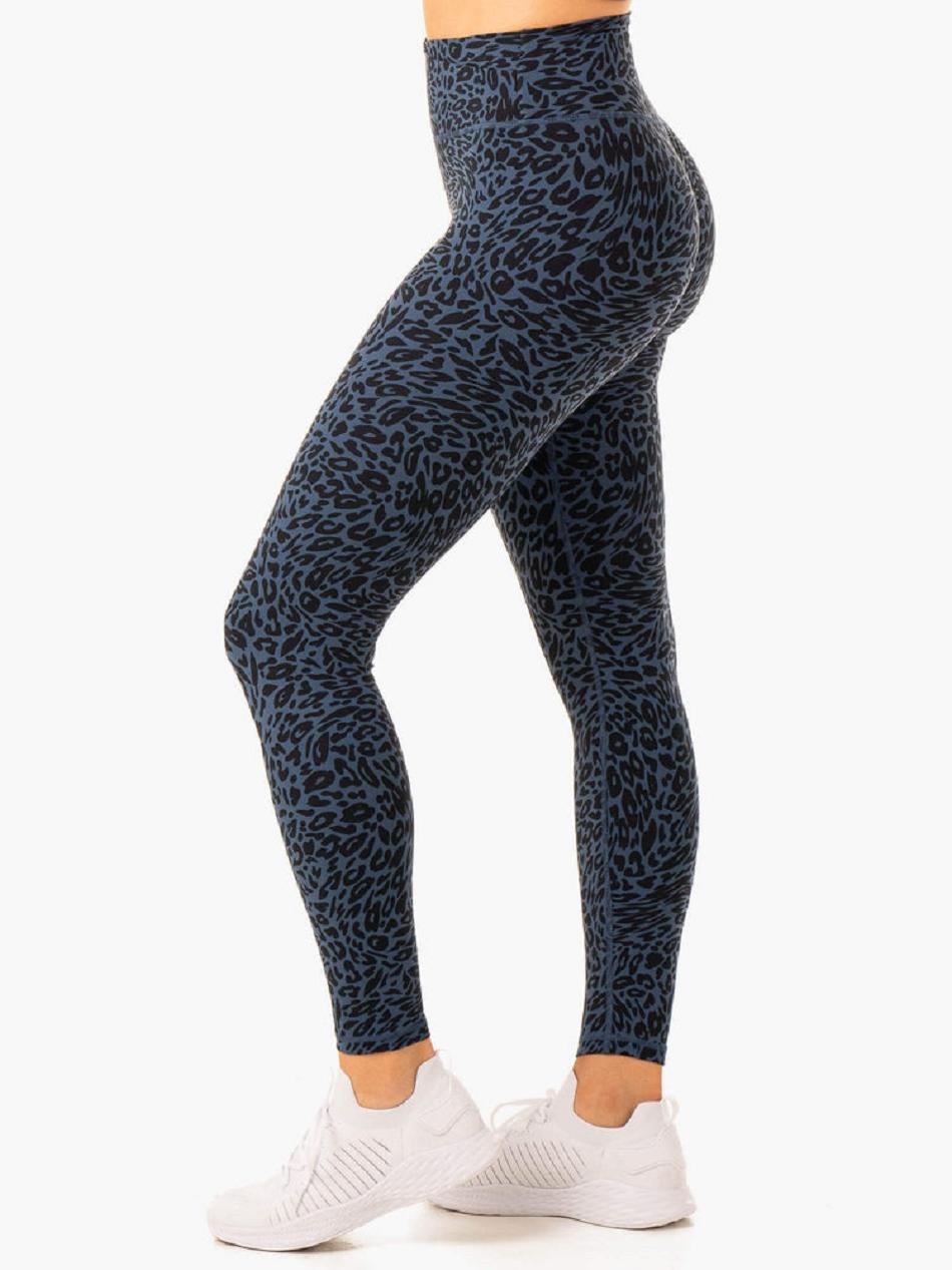 Navy / Leopard Women's Ryderwear Rotation High Waisted Leggings Scrunch Bum | FR4113626