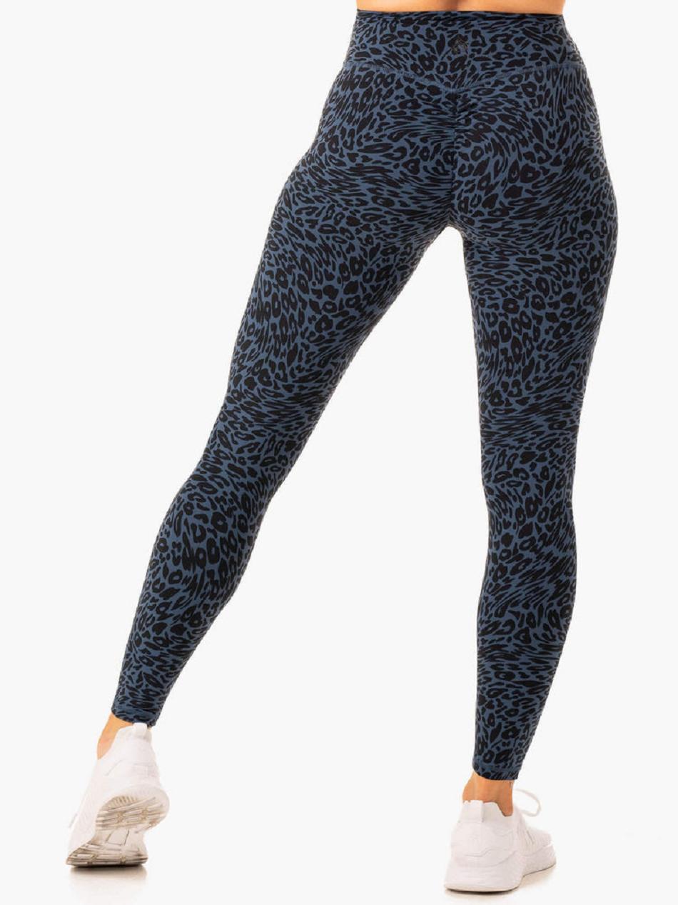 Navy / Leopard Women's Ryderwear Rotation High Waisted Leggings Scrunch Bum | FR4113626