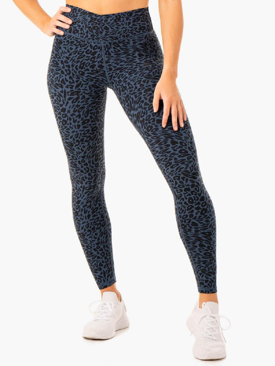 Navy / Leopard Women\'s Ryderwear Rotation High Waisted Leggings Scrunch Bum | FR4113626