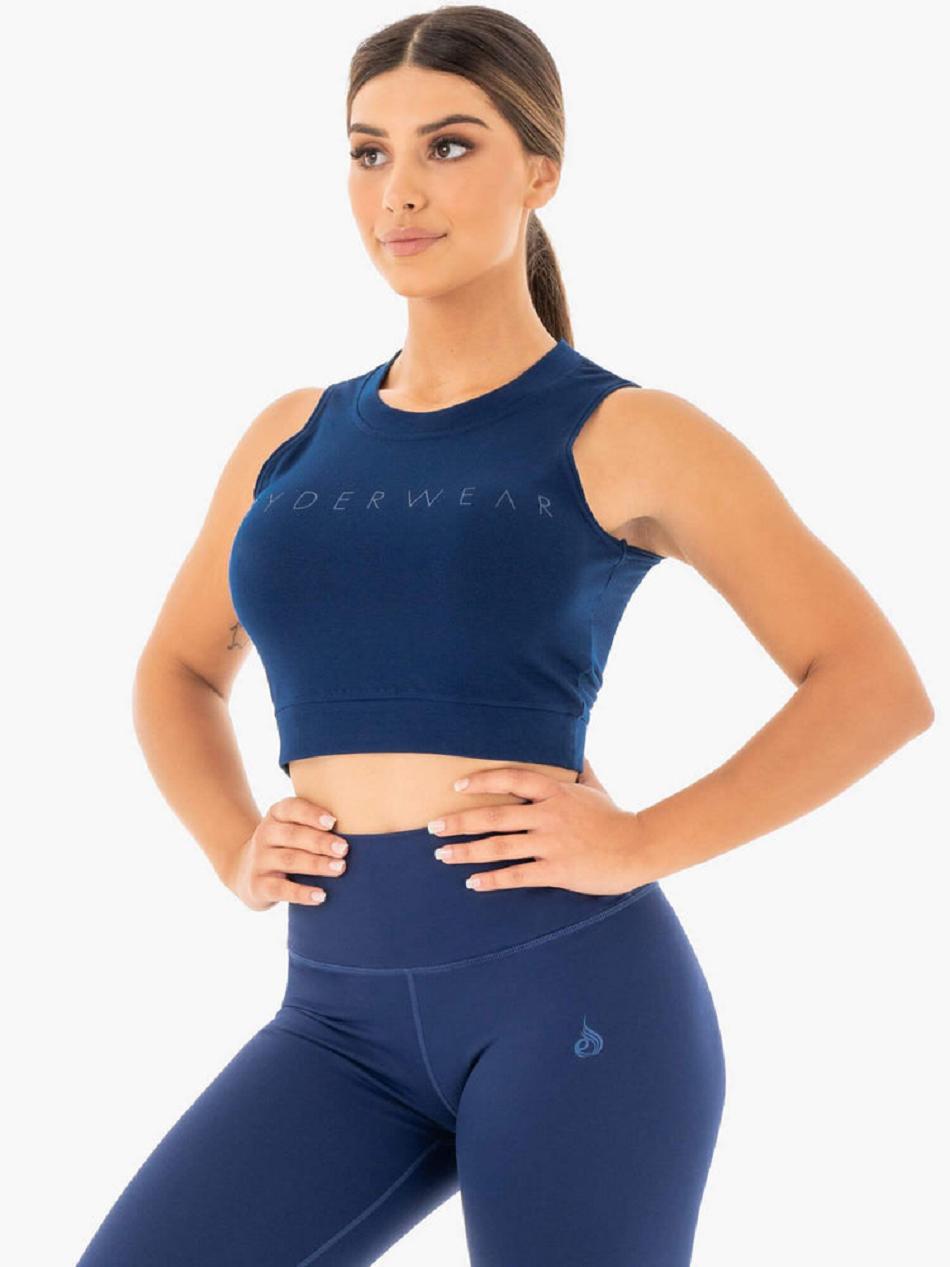 Navy Women's Ryderwear Motion Crop Tanks | 70YH68775